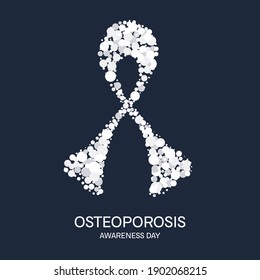 Osteoporosis awareness poster. White ribbon made of circles symbolising porous bone losing tissue. Fractures and broken bones cause. Skeletal system disease. Medical concept. Vector illustration