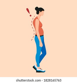 Osteoporosis flat cartoon illustration. Curve posture, back pain, spine injury. Rachiocampsis.