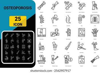 Osteoporosis icon set. osteoporosis bone pain calcium icons set vector