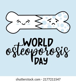 Osteoporosis Orthopaedic Social Media Banner For World Osteoporosis Day. Happy Healthy Bone With Face Vs Sad And Sick. Cute Kawaii Vector Illustration For Health Concept For Rheumatologist Clinic