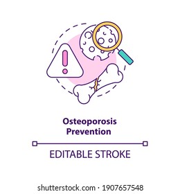 Osteoporosis prevention concept icon. Breastfeeding benefits for women. Get enough calcium and vitamin D diet idea thin line illustration. Vector isolated outline RGB color drawing. Editable stroke