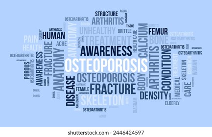 Osteoporosis word cloud template. Health and Medical awareness concept vector background.