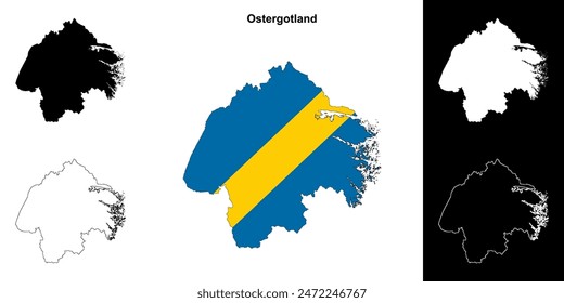 Ostergotland county blank outline map set