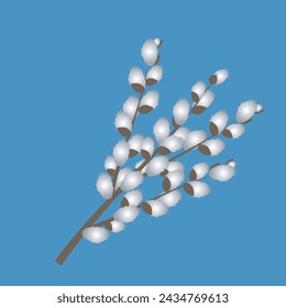 Ostern catkins on a blue background. Vector graphics for illustration or background