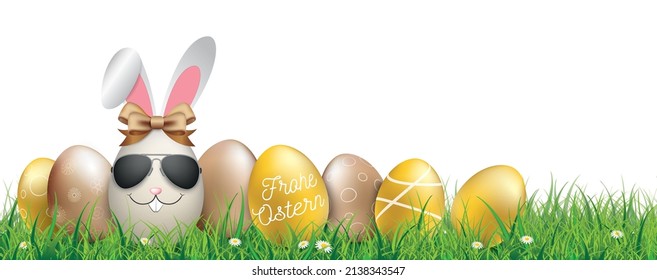 Ostern Easter Eggs Hare Ears Sunglasses Grass Header