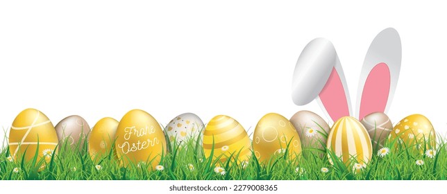 Cabecera blanca Ostern Hare Ears Golden Easter Eggs