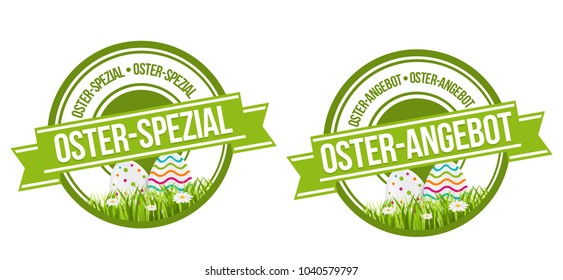 Osterspezial und Osterangebot Siegel - Easter sepcial and Easter offer badge.