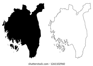 Ostfold (Administrative divisions of Norway, Kingdom of Norway) map vector illustration, scribble sketch Ostfold fylke map