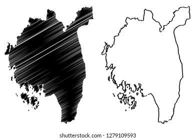 Ostfold (Administrative divisions of Norway, Kingdom of Norway) map vector illustration, scribble sketch Ostfold fylke map