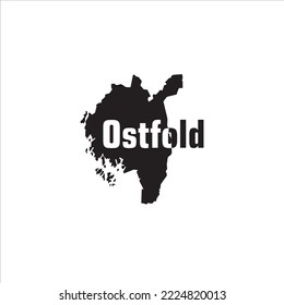 Ostfold map and black lettering design on white background