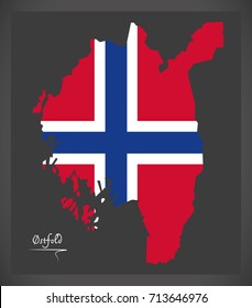 Ostfold map of Norway with Norwegian national flag illustration