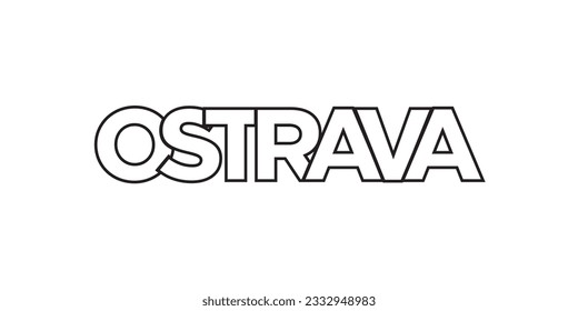 Ostrava in the Czech emblem for print and web. Design features geometric style, vector illustration with bold typography in modern font. Graphic slogan lettering isolated on white background.