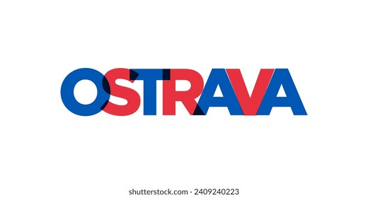 Ostrava in the Czech emblem for print and web. Design features geometric style, vector illustration with bold typography in modern font. Graphic slogan lettering isolated on white background.