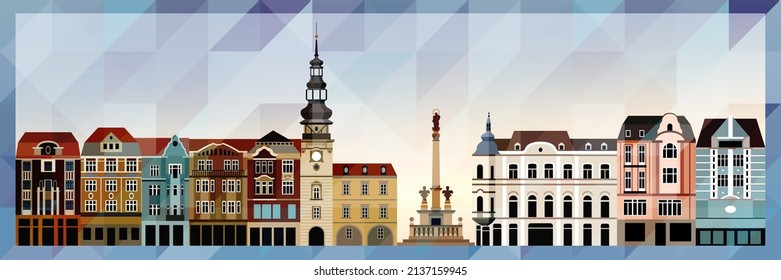 Ostrava skyline vector colorful poster on beautiful triangular texture background