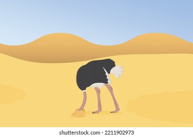 the ostrich is afraid and sticks its head under the ground