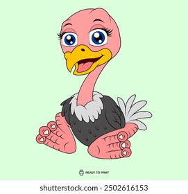 Ostrich animation, ready to print for t-shirts or cotton