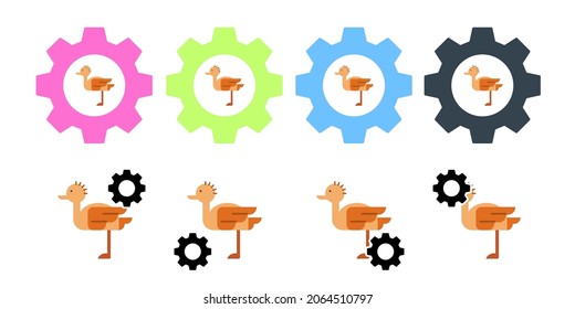 Ostrich, bird, animal vector icon in gear set illustration for ui and ux, website or mobile application