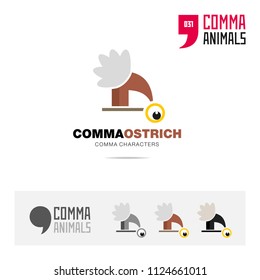 Ostrich bird concept icon set and modern brand identity logo template and app symbol based on comma sign