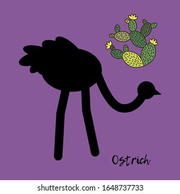 Ostrich bird. Cute cartoon. Vector illustration for web design or print.