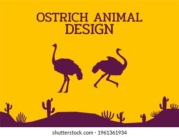 ostrich bird desert animal flat design vector illustration