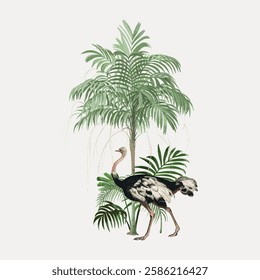 Ostrich bird, illustration isolated on white, vector.