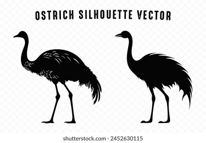 Clipart de siluetas de pájaro de avestruz, Vector negro de silueta de avestruz sobre fondo blanco