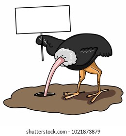 The ostrich burying its head in the sand and banner