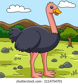 Ostrich Cartoon Vector Colored Illustration