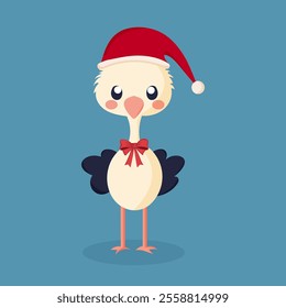 Ostrich with Christmas dress up Vector Illustration.