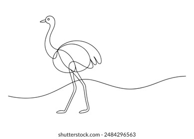 Ostrich Continuous line art vector illustration on white background
