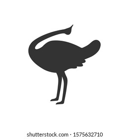 Ostrich is dancing. Flat icon. Vector illustration.