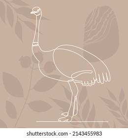 Ostrich Drawing In One Continuous Line, Isolated Vector