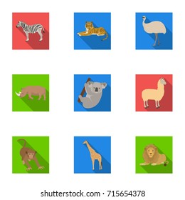 Ostrich emu, crocodile, giraffe, tiger, penguin and other wild animals. Artiodactyla, mammalian predators and animals set collection icons in flat style vector symbol stock illustration web.