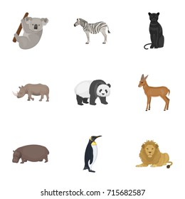 Ostrich emu, crocodile, giraffe, tiger, penguin and other wild animals. Artiodactyla, mammalian predators and animals set collection icons in cartoon style vector symbol stock illustration web.