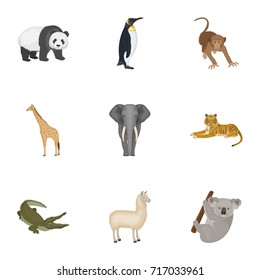 Ostrich emu, crocodile, giraffe, tiger, penguin and other wild animals. Artiodactyla, mammalian predators and animals set collection icons in cartoon style vector symbol stock illustration web.