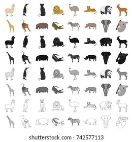 Ostrich emu, crocodile, giraffe, tiger, penguin and other wild animals. Artiodactyla, mammalian predators and animals set collection icons in cartoon style vector symbol stock illustration web.