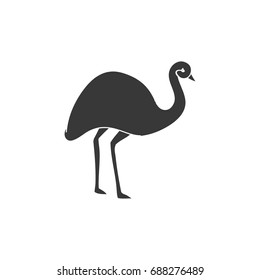 Ostrich emu silhouette on white background, vector