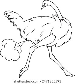 ostrich farting coloring page, vector