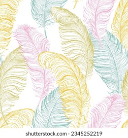 Ostrich feathers colored seamless pattern. Vector illustration