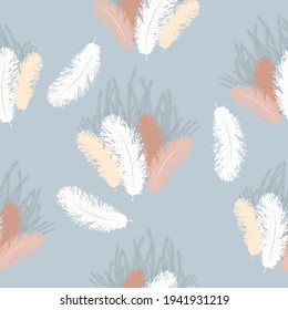 Ostrich feathers. Seamless vector pattern with hand drawn illustrations