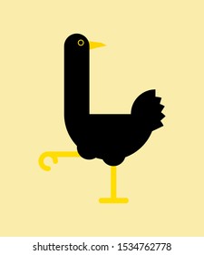 Ostrich flat design nature animal africa neck wild african beak and fauna natural standing safari zoo big feather bird. Vector illustration. Art design
