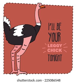 Ostrich hand drawn illustration. Vector illustration. Can be used for your design, cards, magnets etc.