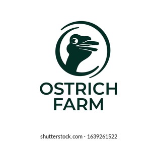 Ostrich, ostrich head in round, logo design. Bird, animal, ostrich poultry yard and farm, vector design and illustration