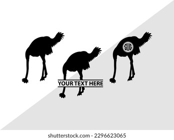 Ostrich Head in Sand Monogram Vector Illustration Silhouette