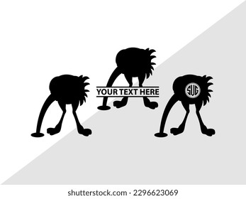 Ostrich Head in Sand Monogram Vector Illustration Silhouette