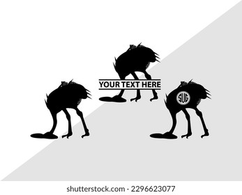 Ostrich Head in Sand Monogram Vector Illustration Silhouette
