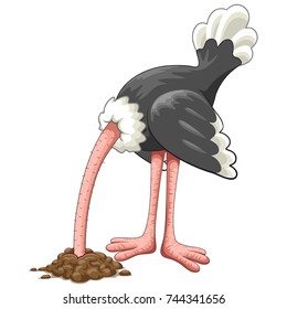 Ostrich Head in Sand Proverb Cartoon Character 