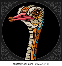 Ostrich head zentangle arts. isolated on black background