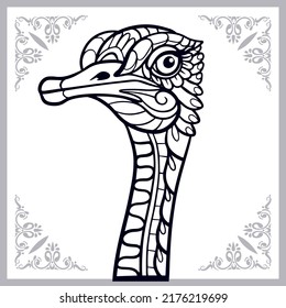 Ostrich head zentangle arts. isolated on white background