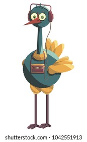 ostrich in headphones